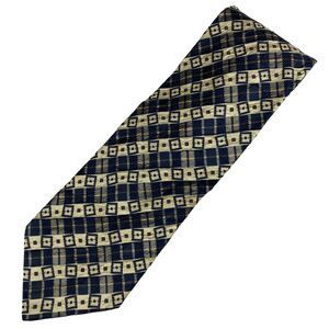 Pal Zileri Tie Made in Italy 100% Silk Navy Gold Geometric Plaid Men’s Necktie